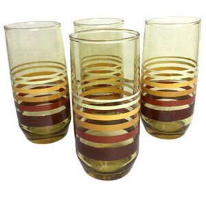 ANCHOR HOCKING Vintage Striped Cooler Iced Tea Glasses Set of 4 NOS Box USA 16oz